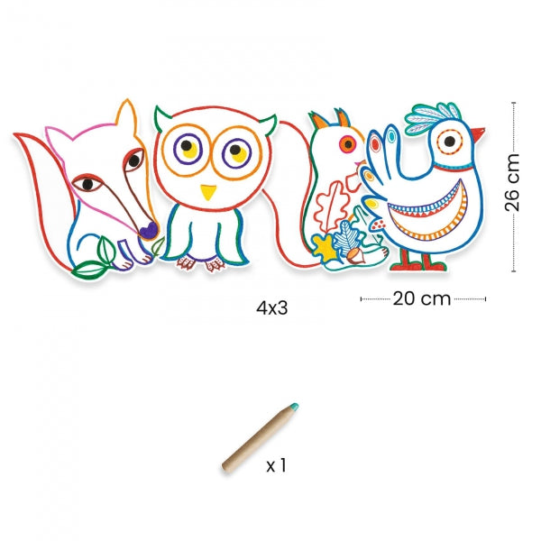 Welwetowe kolorowanki Zwierzaki - Djeco, 5 arkuszy, Wymiar 22x23cm, Dla  dzieci 6+