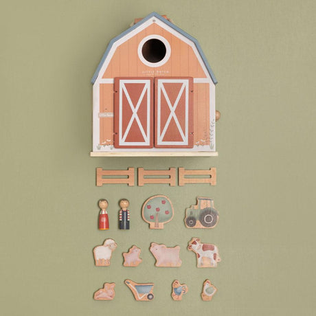 Domek Farma Little Dutch, drewniany przenośny domek dla dzieci z figurkami i laleczkami, idealny do kreatywnej zabawy.