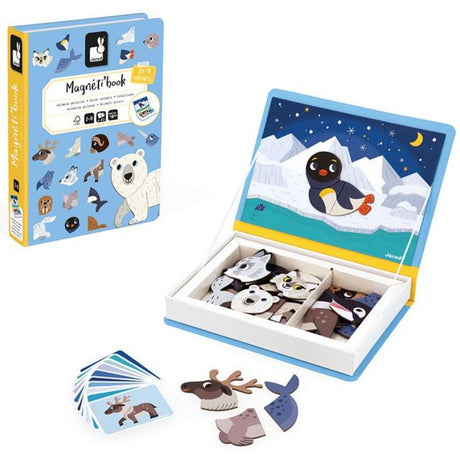 Puzzle magnetyczne Janod Magnetibook Zwierzęta Polarne, 30 magnesów, kreatywna układanka rozwijająca wyobraźnię dzieci.