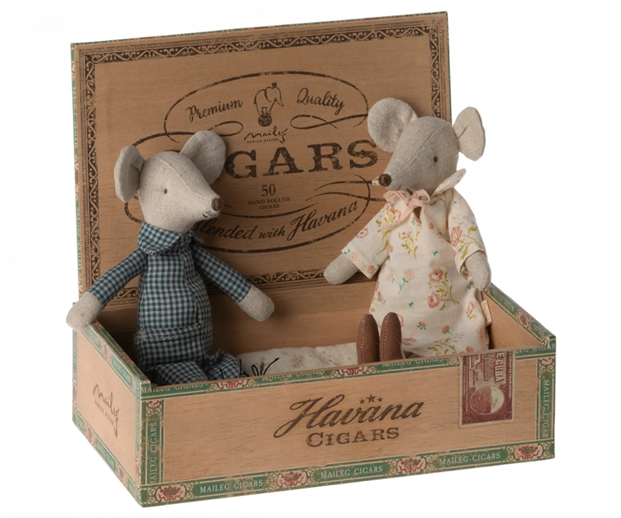 Myszka Maileg Grandma Grandpa Mice Cigarbox Babcia Dziadek