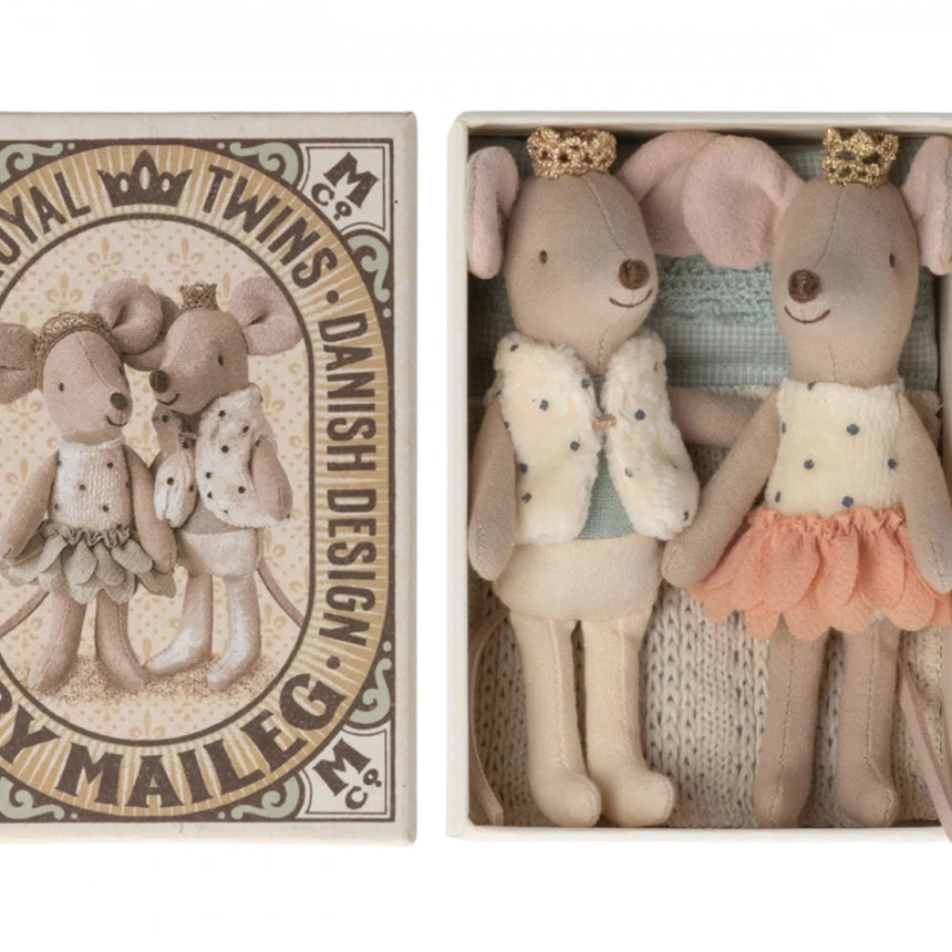 Maileg: myszki bliźniaki w pudełku Royal Twins Mice in Matchbox 11 cm