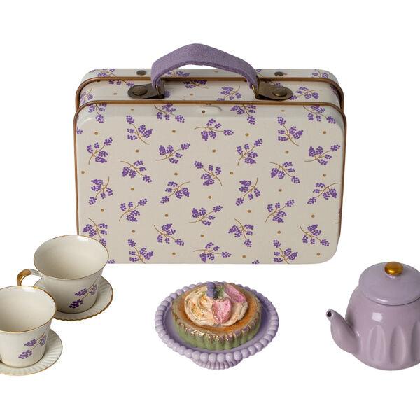 Maileg: metalowa walizka z serwisem kawowym dla myszki Purple Madelaine - Noski Noski