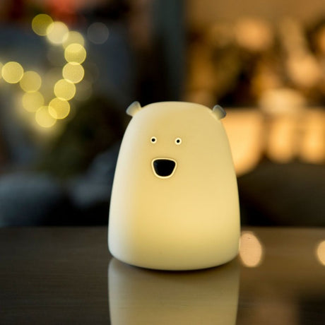 Lampka nocna dla dzieci Rabbit & Friends Mały Miś - silikonowa, bezpieczna, LED, dotykowa z białym i kolorowym światłem.