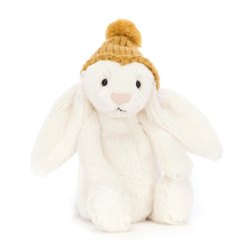 Jellycat: przytulanka beżowy króliczek w czapeczce musztardowej Bashful Toasty Bunny 18 cm