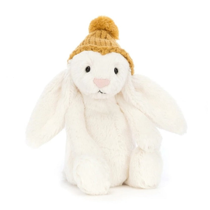 Pluszowy Króliczek Jellycat Bashful z czapeczką, pierwsza mięciutka maskotka dla dzieci, doskonała jako przytulanka.