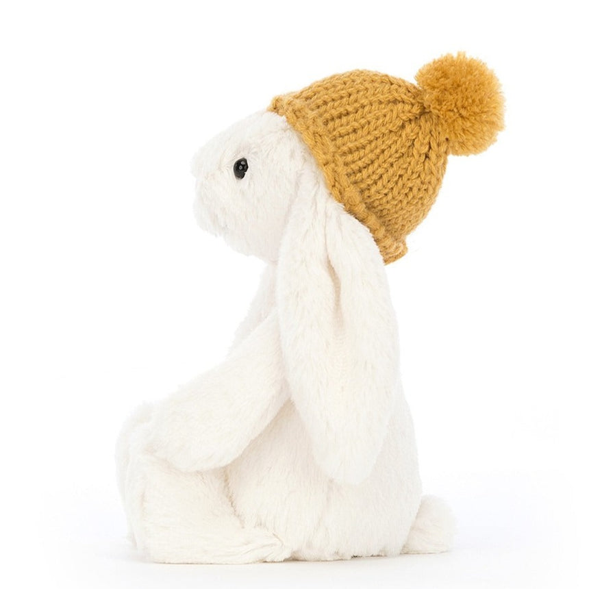 Pluszowy Króliczek Jellycat Bashful Toasty Bunny Beżowy w Musztardowej Czapeczce 18 cm