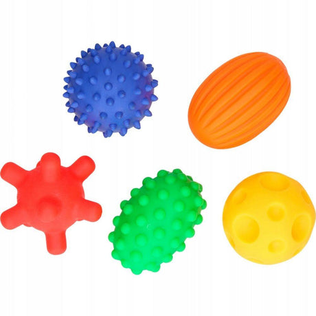 Zestaw 5 kolorowych piłek sensorycznych Mom's Care Sensorky dla niemowląt, rozwija zmysły i motorykę.