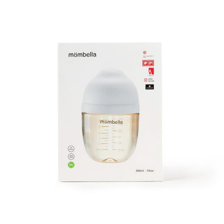 Butelka antykolkowa dla noworodka Mombella Ivory 300 ml z silikonowym smoczkiem i systemem wentylacji dla komfortowego karmienia.