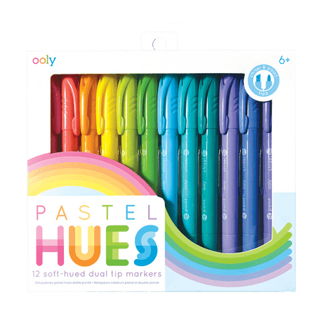 Zestaw 12 dwustronnych markerów Ooly Pastel Hues, idealnych do kolorowania, rysowania i zakreślania, dla dzieci powyżej 6 lat.
