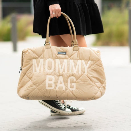 Beżowa, pikowana torba Childhome Mommy Bag - idealna torba do wózka dla aktywnej i stylowej mamy.