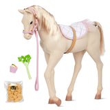 Koń fryzyjski, czarny koń Palomino Foal Our Generation z akcesoriami: derka, halter i smakołyki.