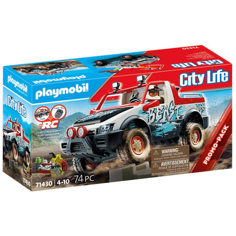 Zdalnie sterowany samochód rajdowy Playmobil RC City Life Pickup z ruchomą osią i zdejmowanym kokpitem kierowcy.