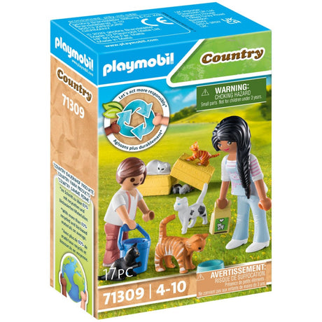 Koty Playmobil Rodzina Kotków Country - 17-elementowy zestaw figurek kotków i akcesoriów dla dzieci, miłośników kociaków