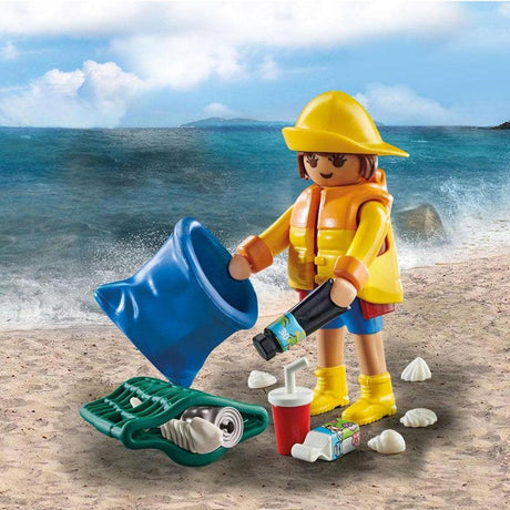 Playmobil Ekolożka Special Plus – figurka dbająca o plażę, zestaw 17 elementów z muszlami i akcesoriami. Uczy troski o planetę.