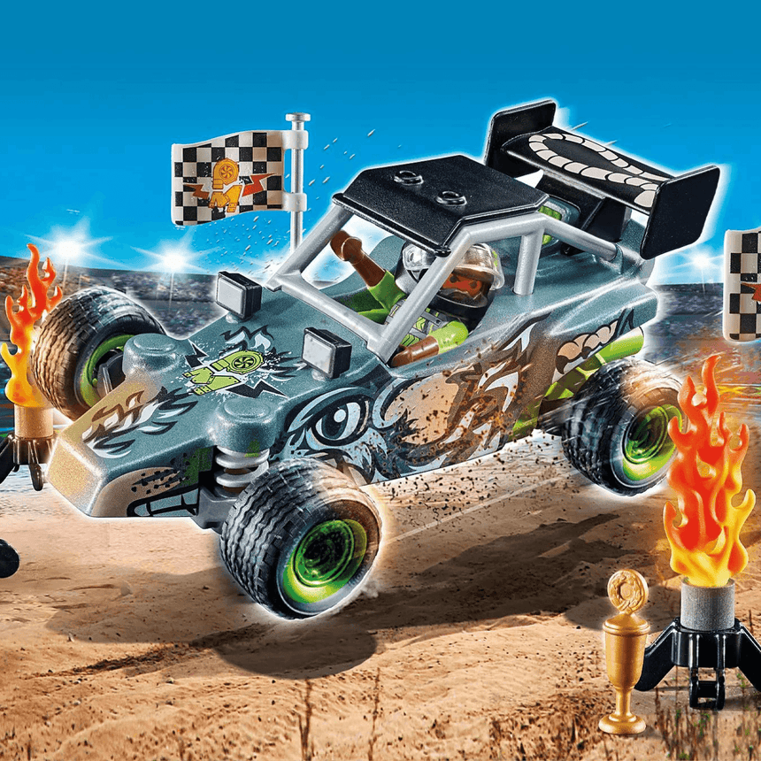 Samochód terenowy Playmobil Stuntshow, kaskaderska wyścigówka do manewrów między płomieniami i torów wyzwań.