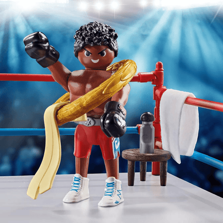Zestaw Playmobil Boks: ring bokserski z figurką mistrza i akcesoriami dla dzieci rozwijający kreatywność i wyobraźnię.