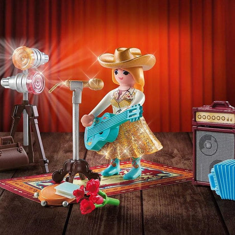Mikrofon Playmobil Piosenkarka Country dla dzieci z figurką, gitarą, tamburynem i akordeonem, rozwijający kreatywność.