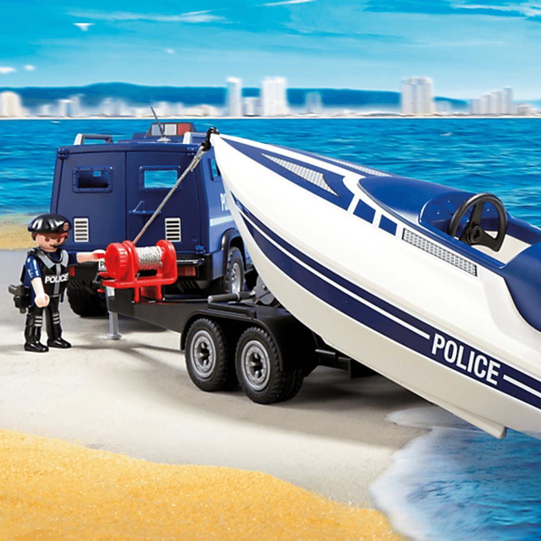 Playmobil: pojazd terenowy policji z motorówką City Action - Noski Noski
