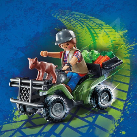 Quad Playmobil City Action dla dzieci, z napędem na cztery koła, pojemnym bagażnikiem i kozą, idealny dla małego rolnika.
