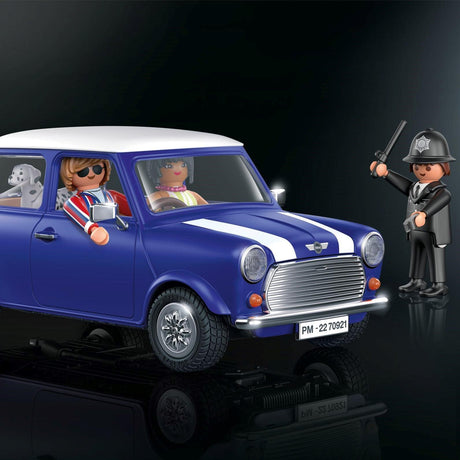 Playmobil Mini Cooper auto dla dzieci - kultowy design Londynu lat 70-tych, zdejmowany dach, 4 figurki, niezapomniana zabawa!