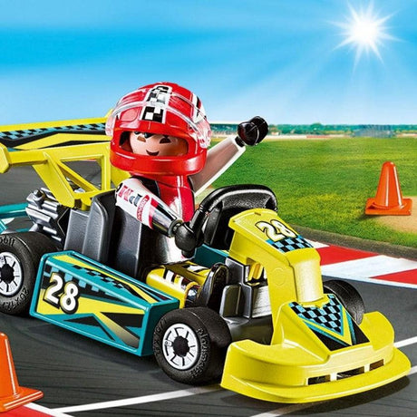Playmobil City Action Gokart z figurką kierowcy w kasku i kombinezonie do emocjonującej zabawy.