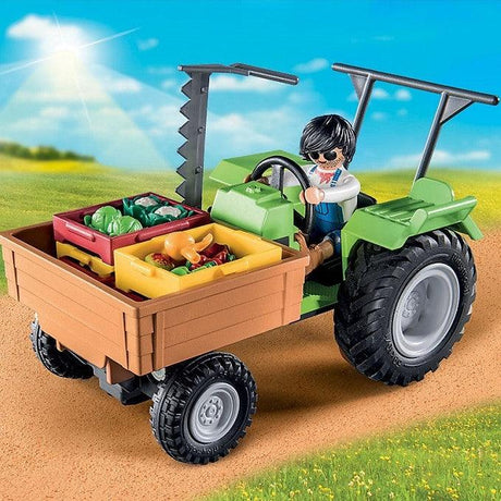 Traktor Playmobil Country z przyczepą, idealny dla dzieci do zabawy w rolnika, realistyczne ciągniki rolnicze, kreatywna zabawa.