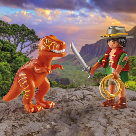 Playmobil Dinozaur z T-rexem DuoPack - fascynujący zestaw prehistoryczny z tropicielem, mieczem i biciem.