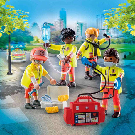 Playmobil City Life Zestaw ratunkowy z dwuosobowym zespołem ratowników, defibrylatorem i pierwszą pomocą.