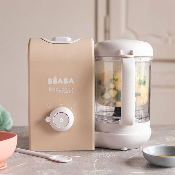 Parowar Béaba Babycook Express Clay Earth do zdrowego gotowania na parze, blenduje, sieka, podgrzewa i rozmraża w 15 minut.