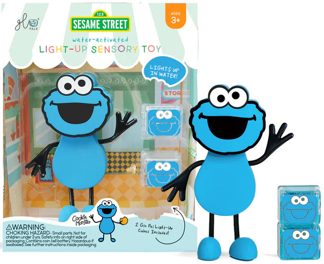 GLO PALS: Un gars et des cubes sensoriels brillants pour les capteurs d'éclairage d'eau Toy Sesame Street