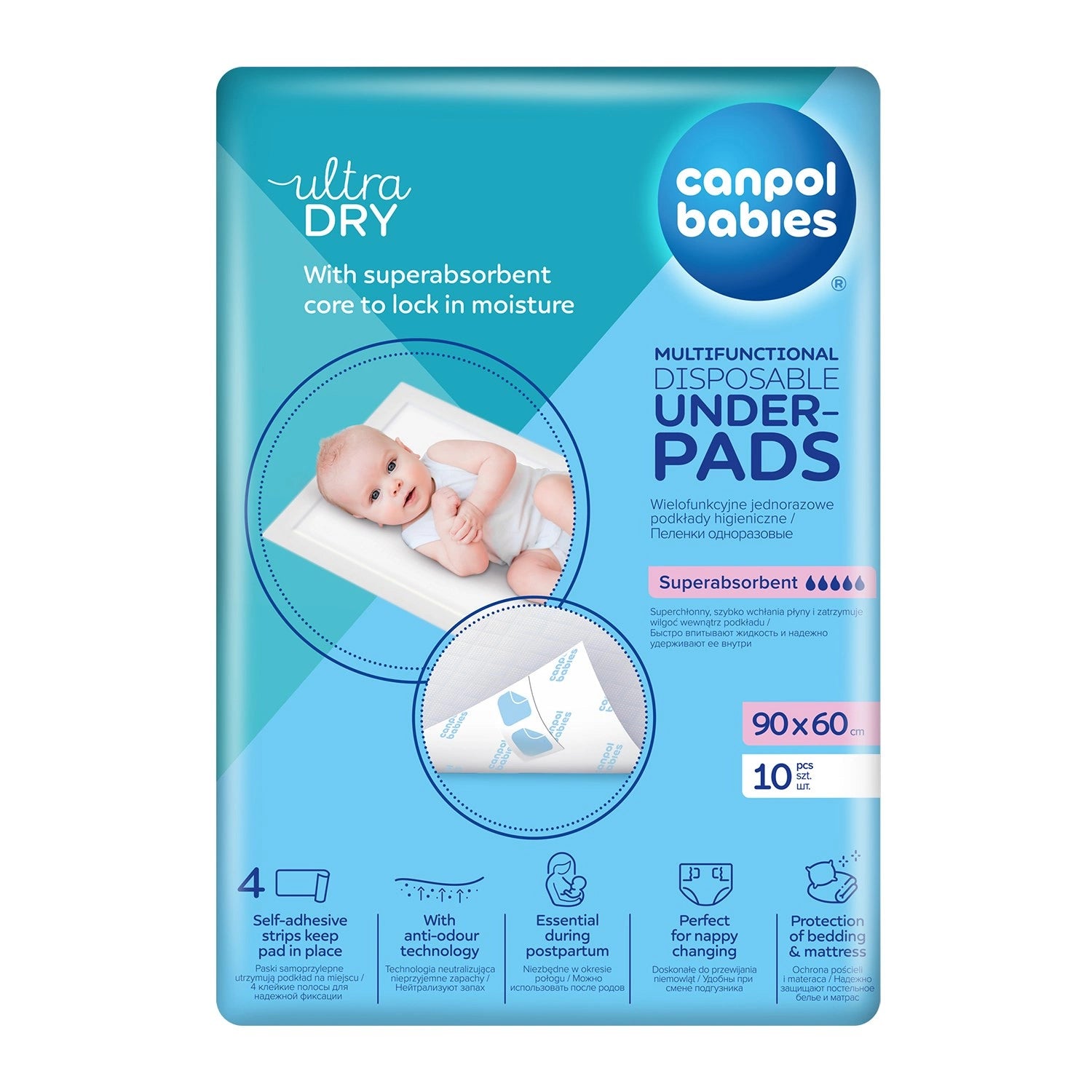 Canpol Babies: Multifunctional self -adhesive hygiene foundations 90x60 cm 10 pcs.