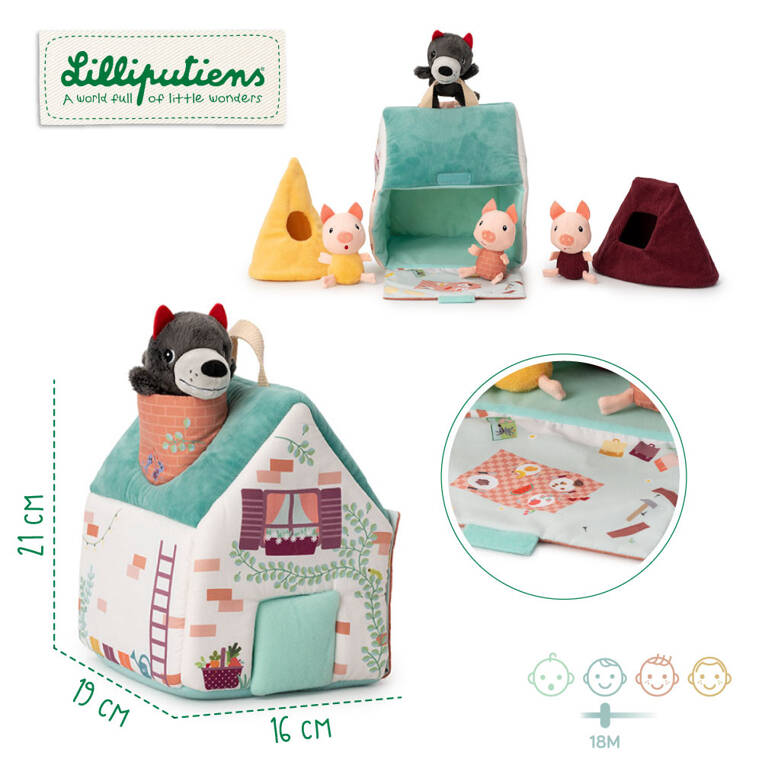 Lilliputiens: a set of 3 soft houses for pigs and wolf