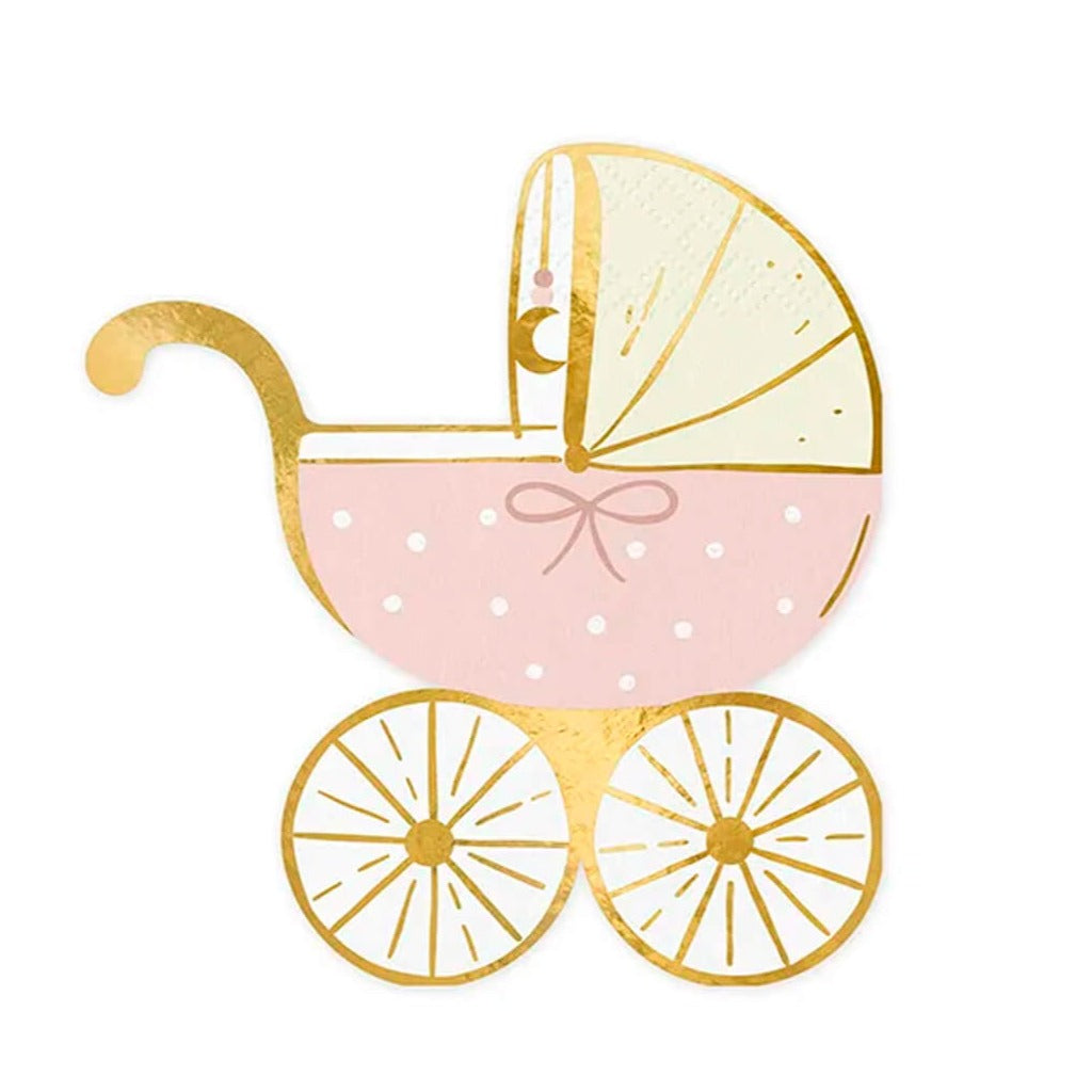 PartyDeco: serwetki różowy wózek Baby Shower 20 szt.