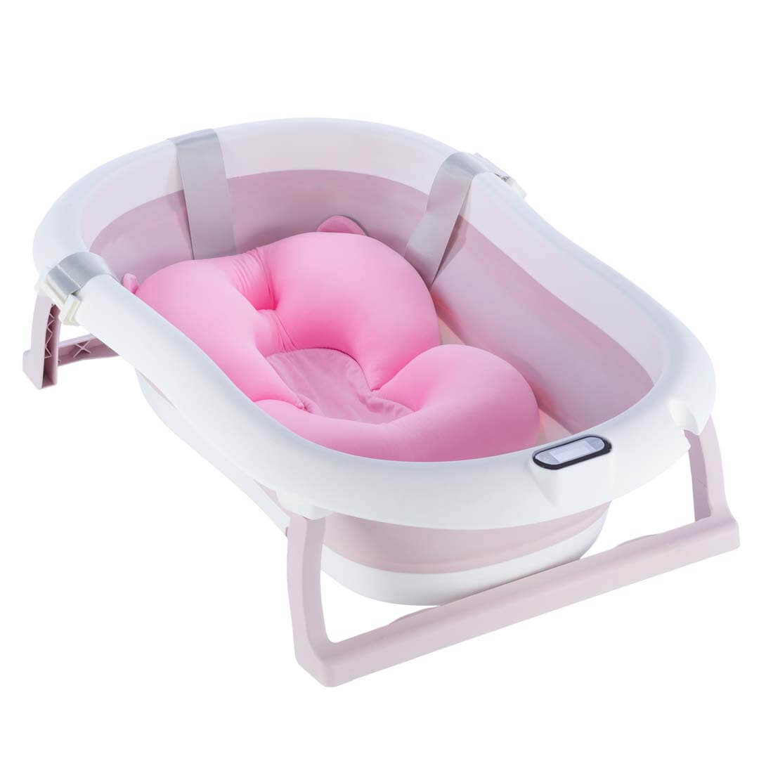До MA: ванни, складені з термометром та ванною та доглядом, рожевою подушкою
