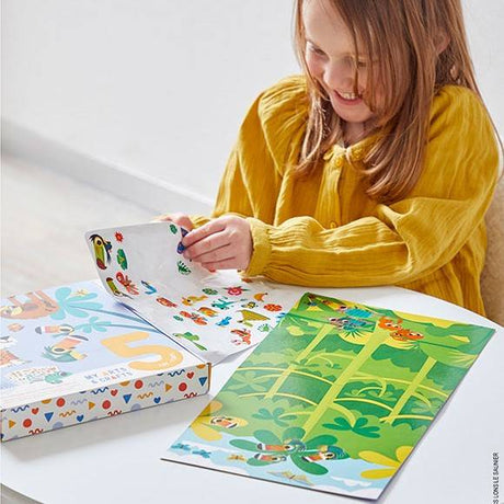 Naklejki Janod My Arts & Crafts - kreatywny zestaw do malowania i tworzenia obrazków dla dzieci, egzotyczny świat dżungli.