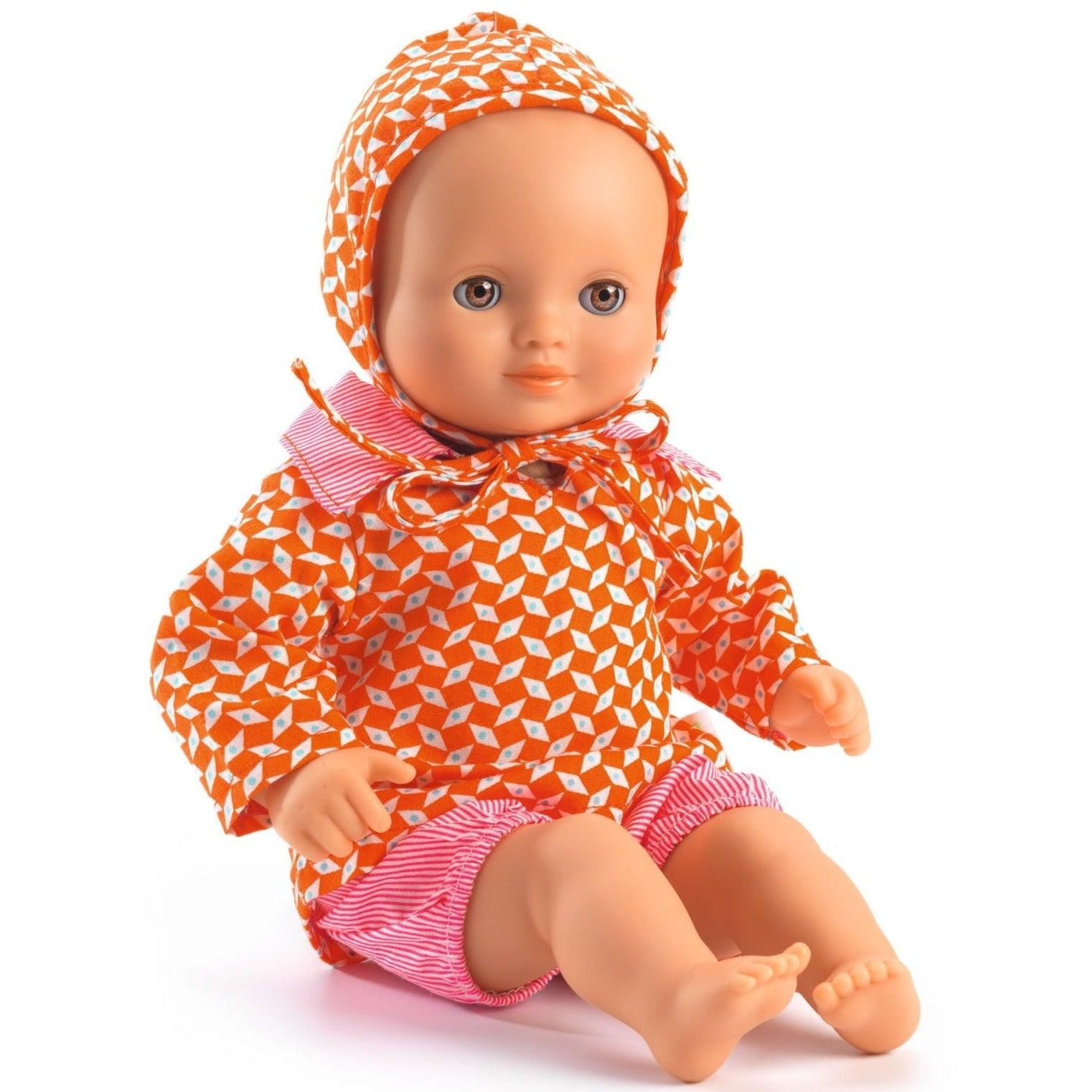 Pomea: pomarańczowo-różowe ubranko dla lalki Petit Pan - Noski Noski