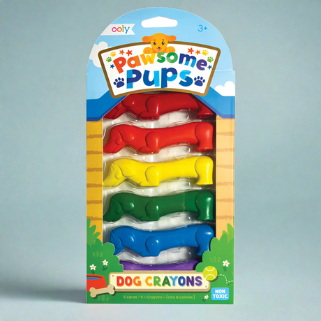Kredki Ooly Pawsome Pups: 6 kolorowych kredek w kształcie wesołych piesków, idealne dla dzieci na kreatywne przygody.