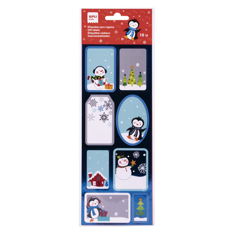 Naklejki świąteczne Apli Kids Pingwin, zestaw 16 etykietek na prezenty, dodaj uroku i wyjątkowości Twoim podarunkom.