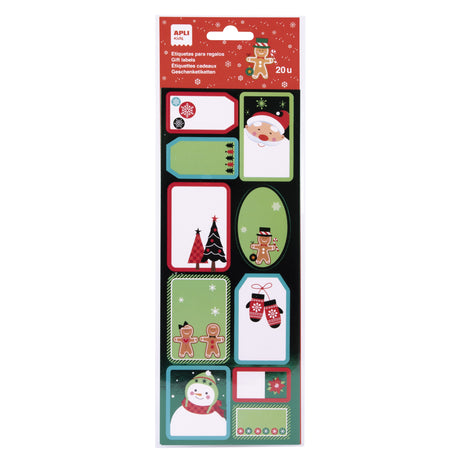 Kolorowe naklejki świąteczne Apli Kids z Mikołajem, idealne do etykietowania prezentów, zestaw 20 sztuk.