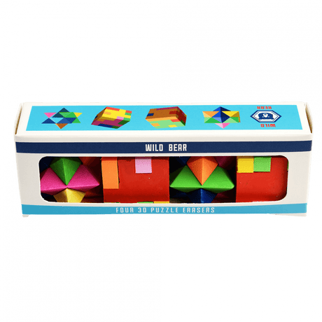 Gumki do ścierania Rex London Puzzle 3D, zestaw 4 przestrzennych figur, idealne do gumowania, łamigłówek i dekoracji piórnika.