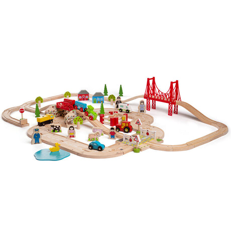 Tory drewniane Bigjigs Toys Railway Road Set 80 elementów