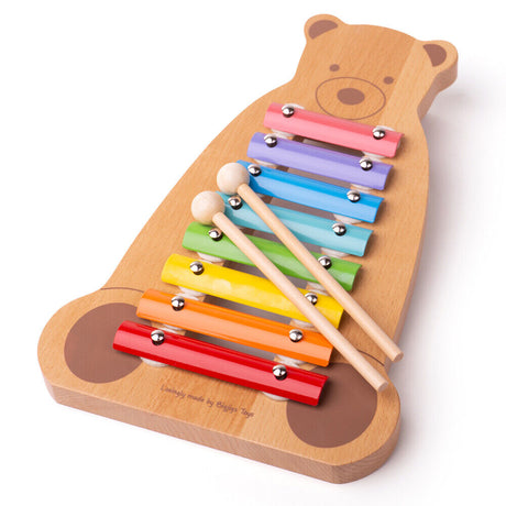 Kolorowy ksylofon Tidlo Musical Bear, edukacyjna zabawka w kształcie niedźwiadka, idealna dla dzieci rozwijających rytm i słuch muzyczny.