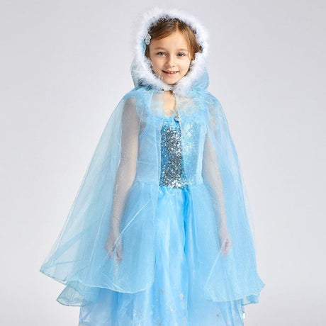 Peleryna dla dziewczynki Souza Królowa Śniegu, idealna peleryna do stroju Elsa, rozmiar 116, z białym futerkiem.