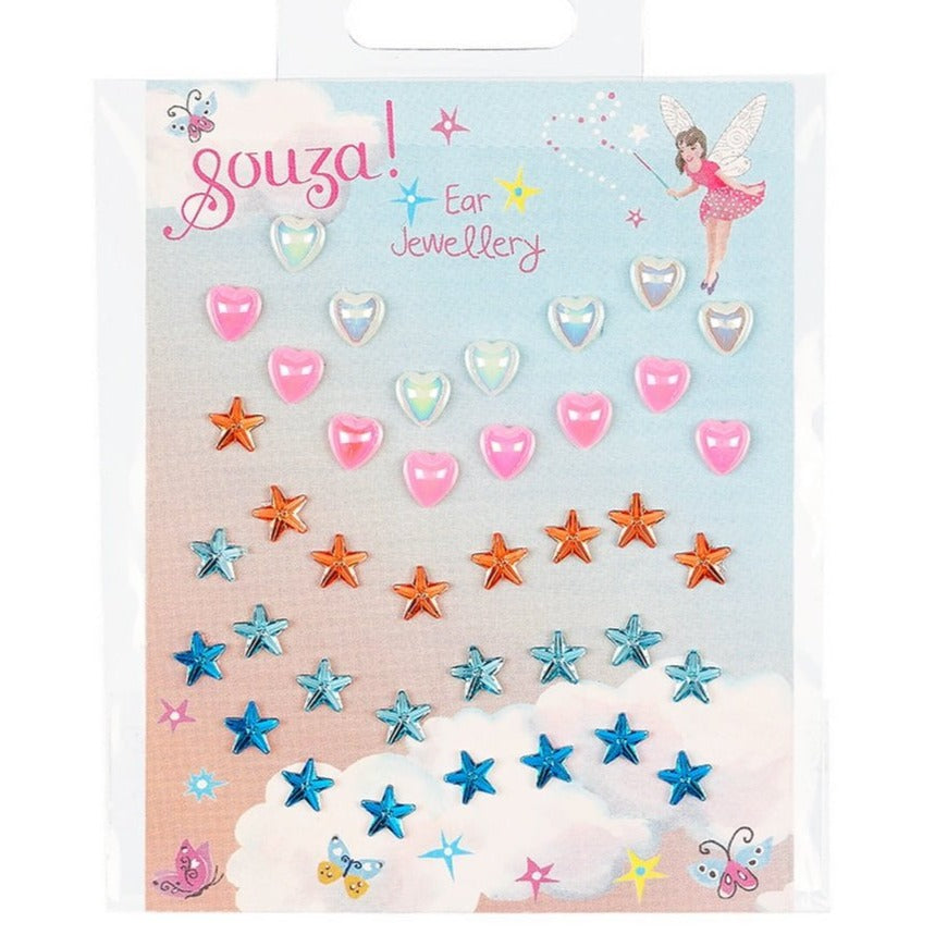 Souza!: Earrings self -adhesive hearts and stars crystals 3d 19 pairs