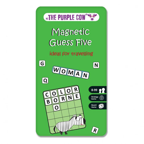 Zgadnij Pięć Gra Słowna Magnetyczna Purple Cow – idealna gra podróżna dla dwóch osób w każdym wieku.