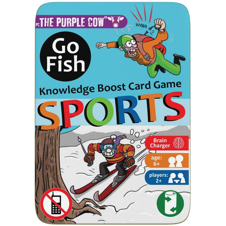 Karty Go Fish Sports The Purple Cow - idealna podróżna gra karciana w kompaktowym, metalowym pudełku dla całej rodziny.