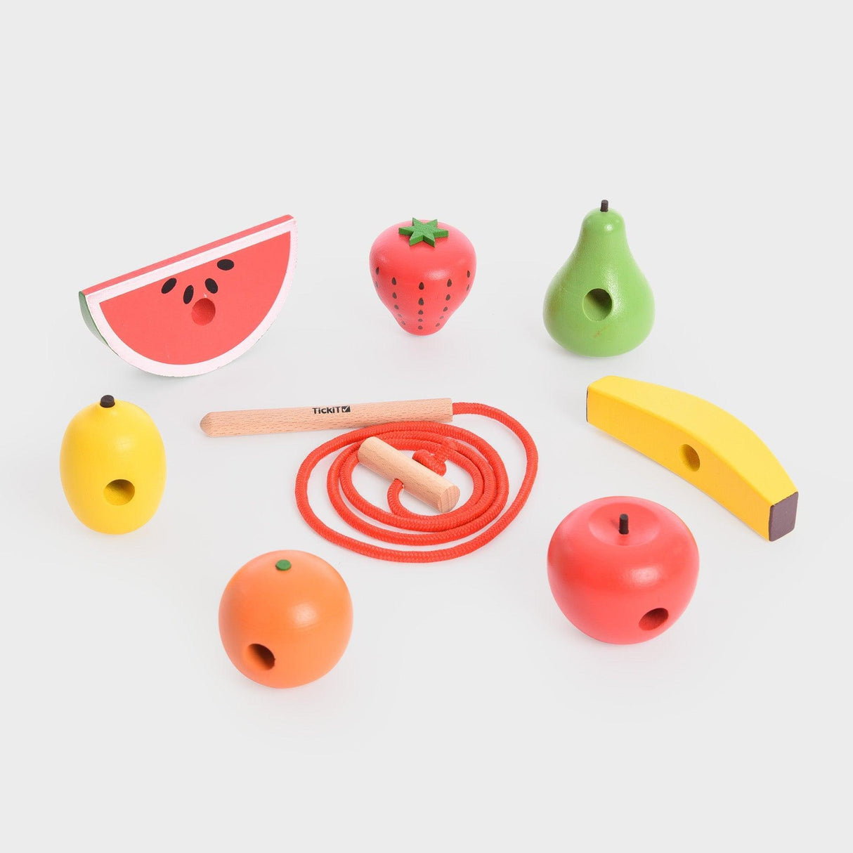 TickiT: drewniana nawlekanka owoce Wooden Lacing Fruits 7 el. - Noski Noski