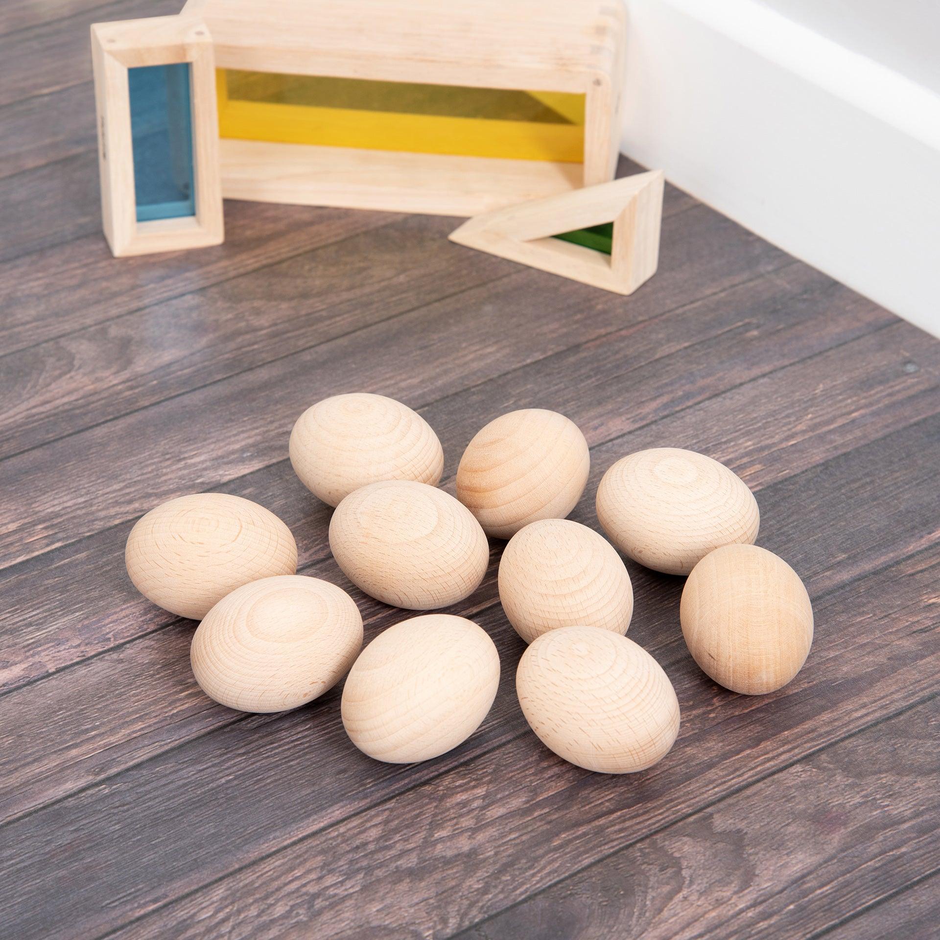 TickiT: drewniane jajka Natural Wooden Eggs 10 el. - Noski Noski