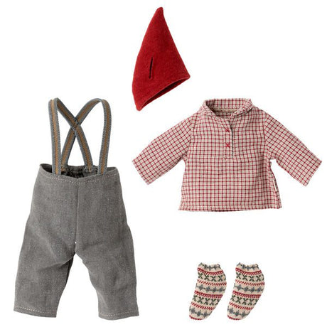 Świąteczne ubranko dla średniej myszki Maileg chłopiec, koszula, spodnie, czerwona czapka, idealne na Święta