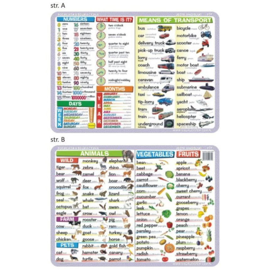 Visual System: podkładka edukacyjna na biurko język angielski Numbers, Time & Vocabulary - Noski Noski